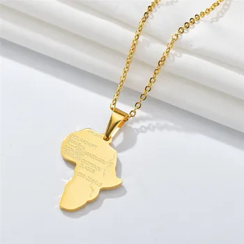 

Top Quality Stainless steel Gold Color Africa Map Pendant Chain Necklaces African Maps Jewelry for Women Men Dropshipping