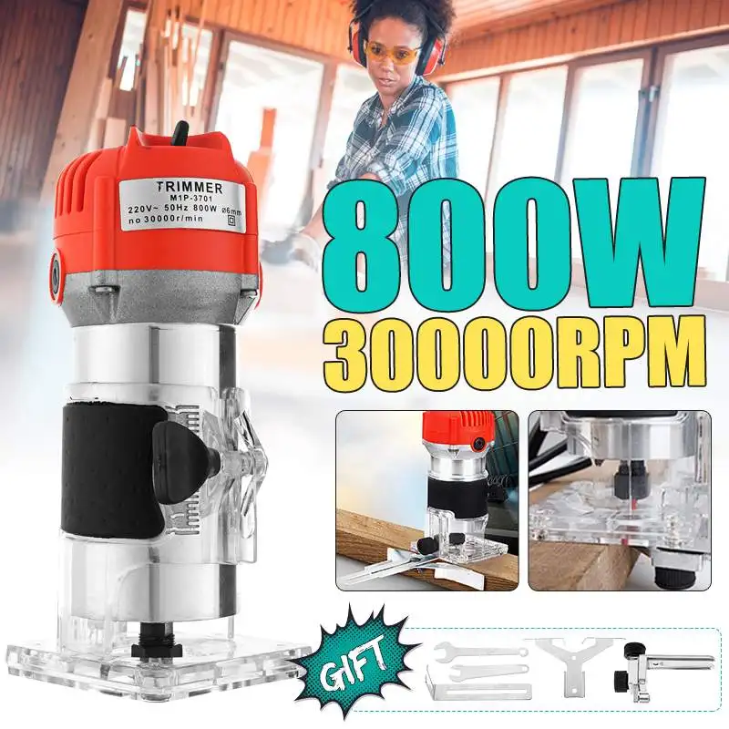 

Household DIY Electric Trimming Machine 800W 30000RPM Wood Engraving Machine Slotting Machine Aluminum Woodworking Tools