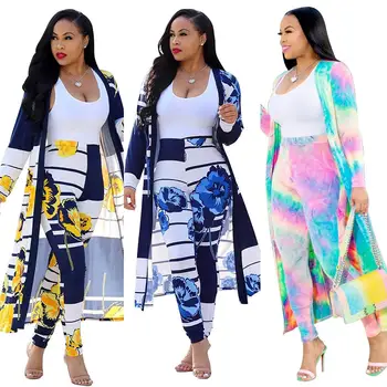 

Two piece set windbreaker and pants 2Pcs/Set Fashion Women Floral Printed Long Sleeve Cardigan Blouse Bodycon Pants