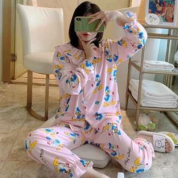 

Loose Comfort Female Pajama Sets For Spring And Autumn 2 Pcs Long Sleeve Trousers Pyjamas Good Quality Pijama Casual Sleepwear