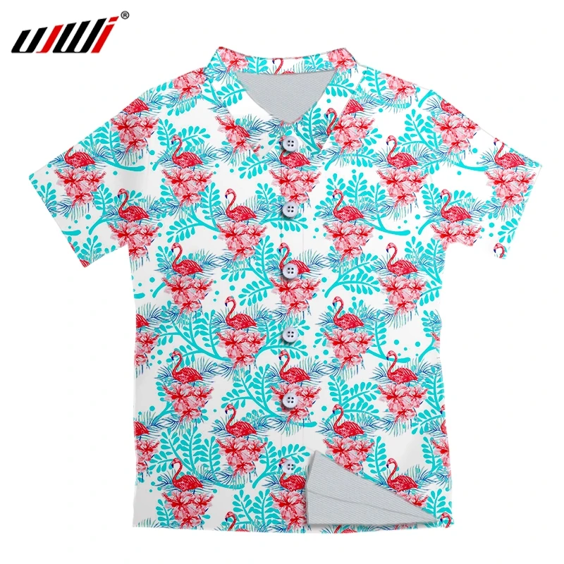 

UJWI 2020 New Arrivals Casual 3D Print Blue Crane Shirt Men Short Sleeve Button Tops Loose Fashion Beach Hawaiian Shirt
