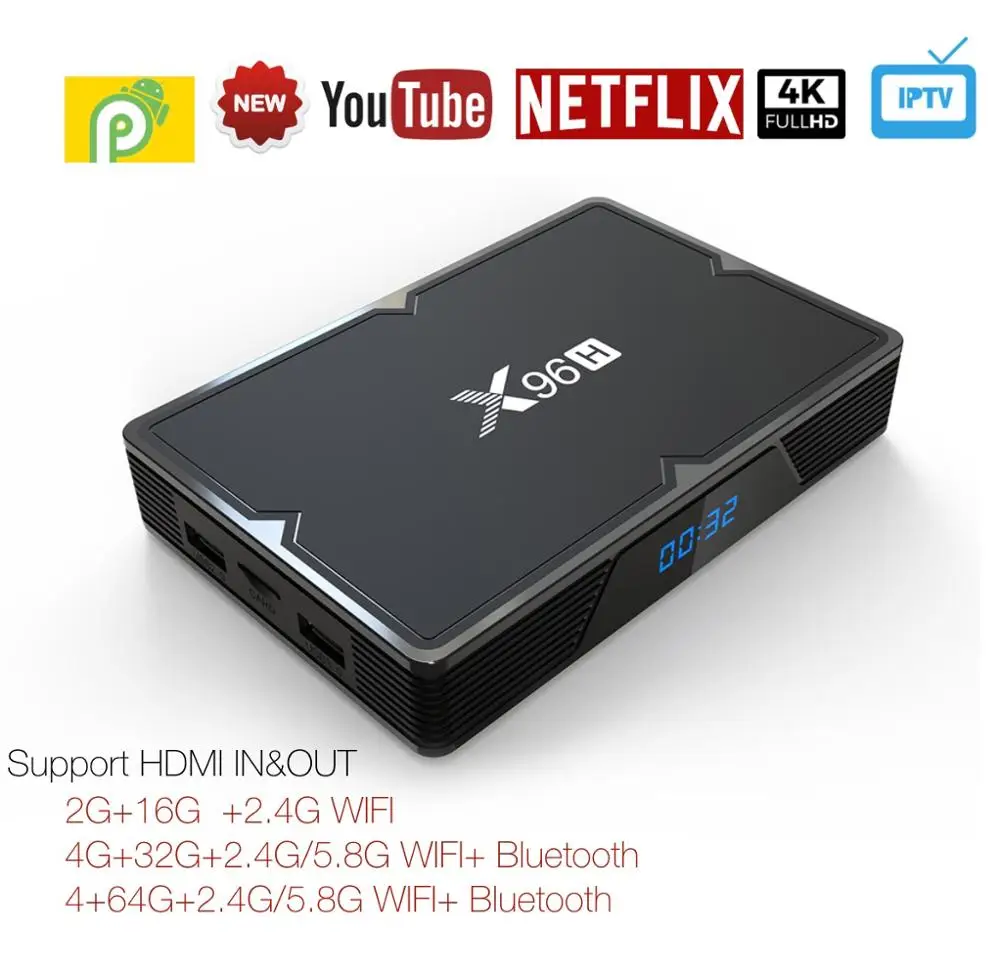 ТВ-бокс X96H 6K Android 9,0 4G 32G с двухдиапазонным WIFI Bluetooth Поддержка HDMI IN OUT поддерживает YouTube Netflix IP tv телеприставка