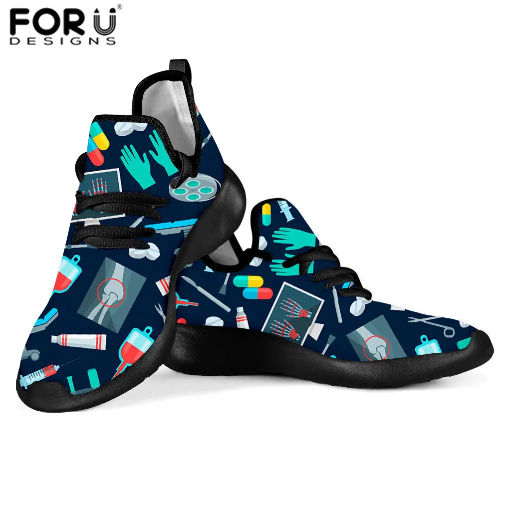 FORUDESIGNS/Женские повседневные кроссовки; Милые медицинские инструменты; стоматологический принт; женская трикотажная обувь на платформе; Черная пятница; scarpe donna