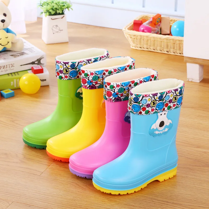 

Boxed Cute CHILDREN'S Rain Boots 3-13-Year-Old Big Kid Anti-slip Boots Students Waterproof Shoes plus Velvet Rain Boots Childr