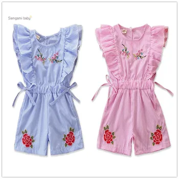 

2020 children's clothing new baby summer girls embroidered striped rompers