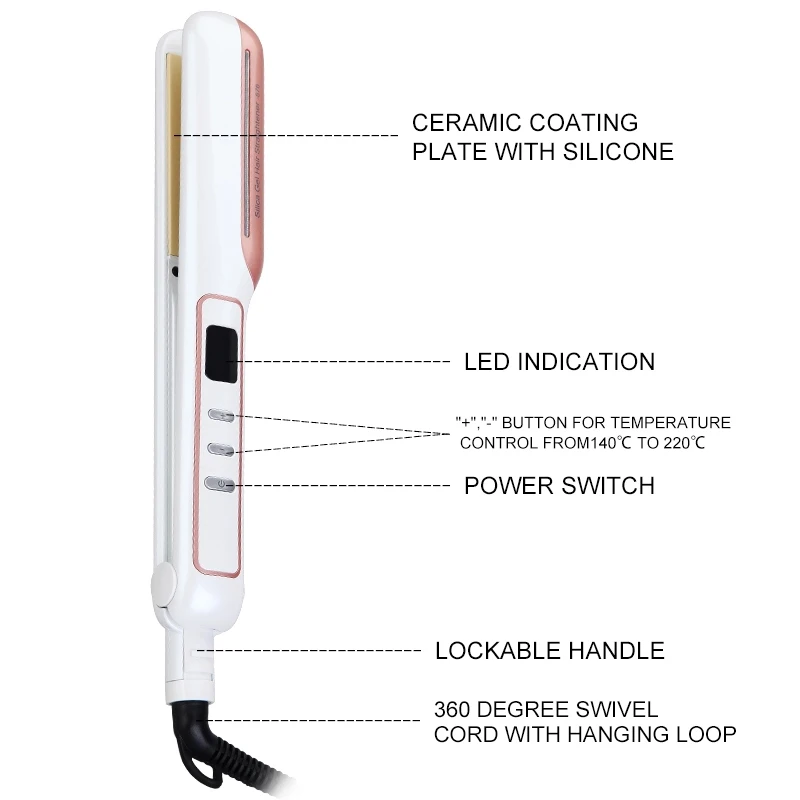 Машина для выпрямления волос, выпрямитель для волос, вращение на 360 градусов со светодиодным дисплеем температуры, быстрая температура