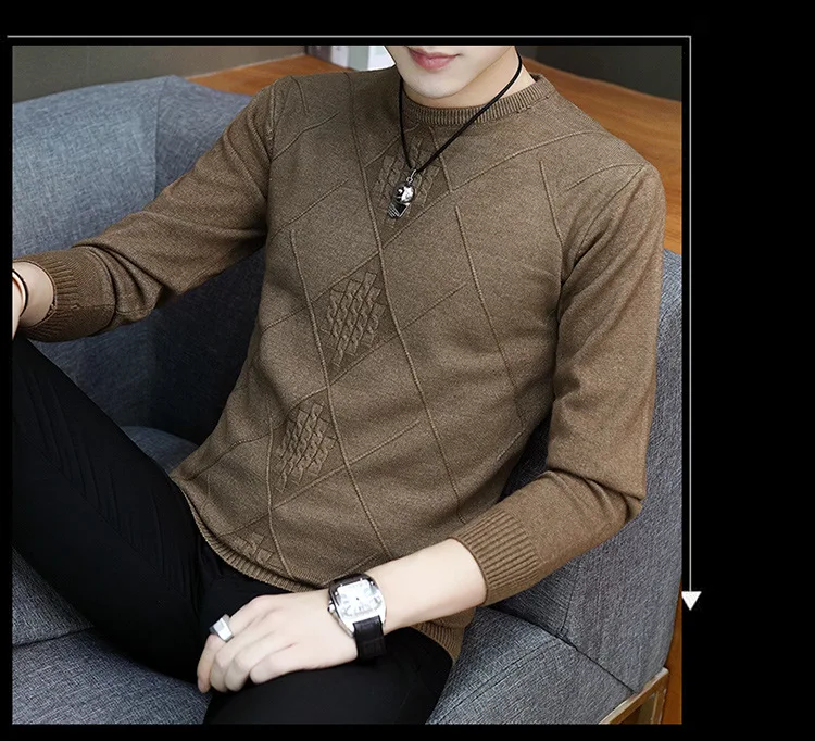 Striped Black Gray Mens Knit Pullover Sweaters Thick Loose Boys Sweaters Winter England Style O-Neck Men Knit Wear