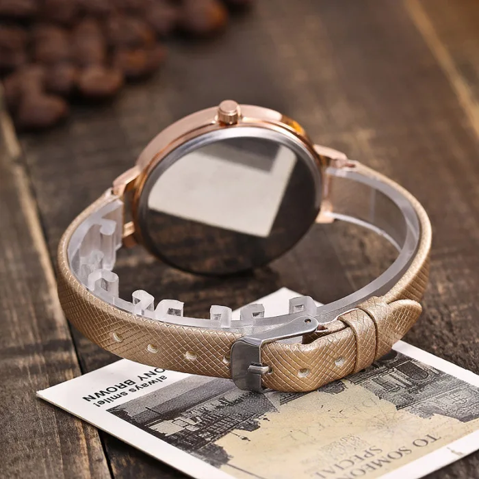 Изысканные женские кварцевые часы простые напечатанные номера животных сплав циферблат с PU ремешок-MX8