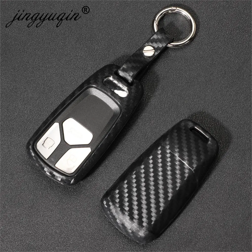 

jingyuqin Car Styling Carbon Fiber Smart Cover Case For Audi A4 B9 Q5 Q7 TT TTS 8S 2016 2017 Auto Protection Key Shell
