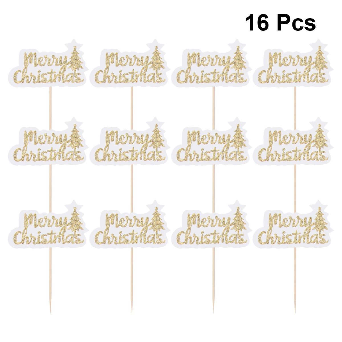 16Pcs Cake Toppers Merry Christmas Picks Fruit Dessert for Xmas Party Decoration A30 | Дом и сад