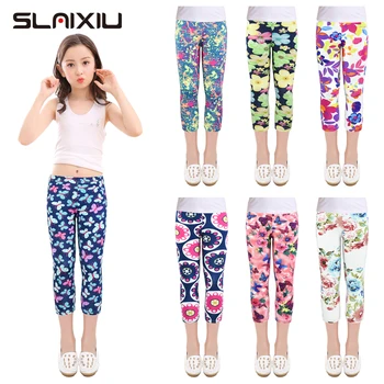 

SLAIXIU Summer Girls Leggings Skinny Calf-length Cropped TrousersPencil Pants Kids Pants Stretch for 4-10Y Girl Clothes