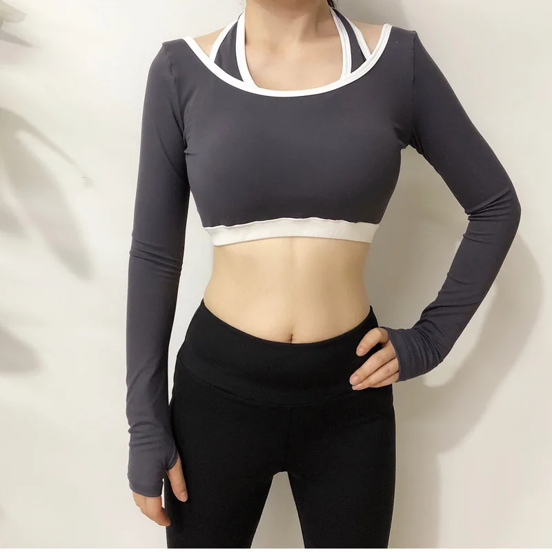 

Autumn and winter new yoga long-sleeved hanging neck beauty back double-sided wrapped chest high waist sports fitness top women