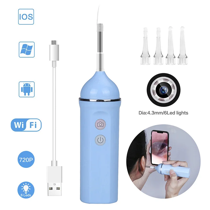 

Wireless Otoscope 4.3mm Wifi Ear Cleaner Endoscope Camera 2MP Borescope Inspection Camera Visual Ear Scope Tool for Android ios