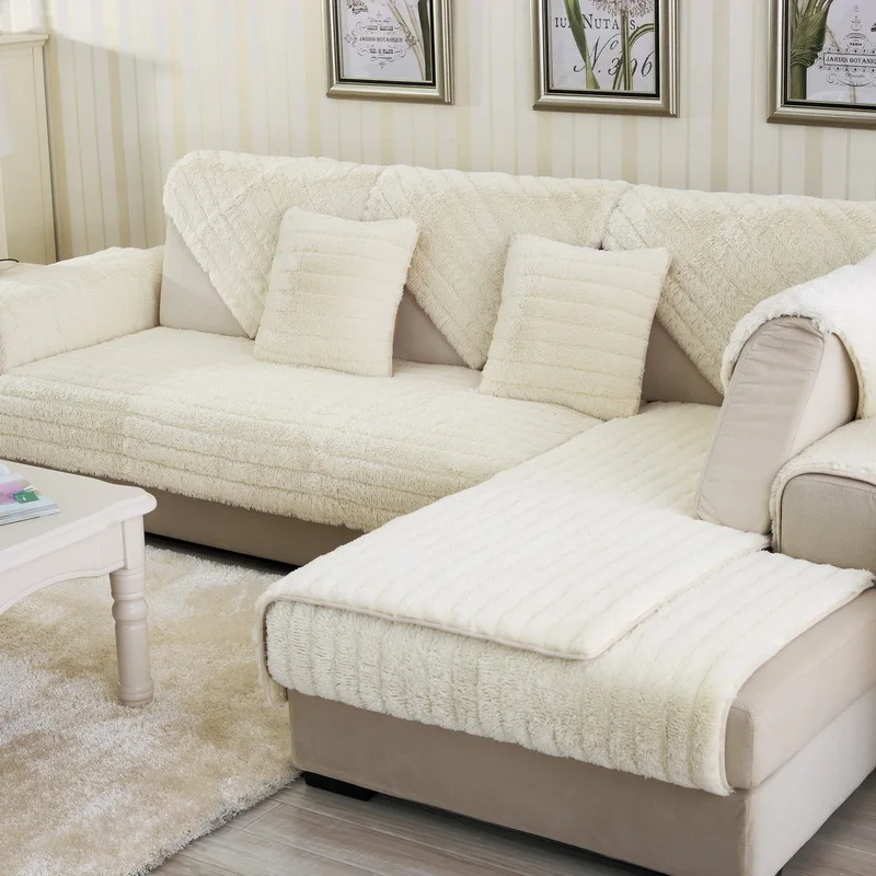 Плюшевый l-образный чехол для дивана, сиденье, полотенце, угловой секционный диван, чехлы для дивана, зимний мягкий мохнатый диван, покрывало для кровати, татами, сидячая подушка, нескользящая - Цвет: 01011-White