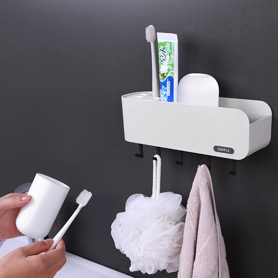 Bathroom wall-suction Toothbrush Holder Wall Mount Bathroom Cleanser Storage Rack Bathroom Accessories Set