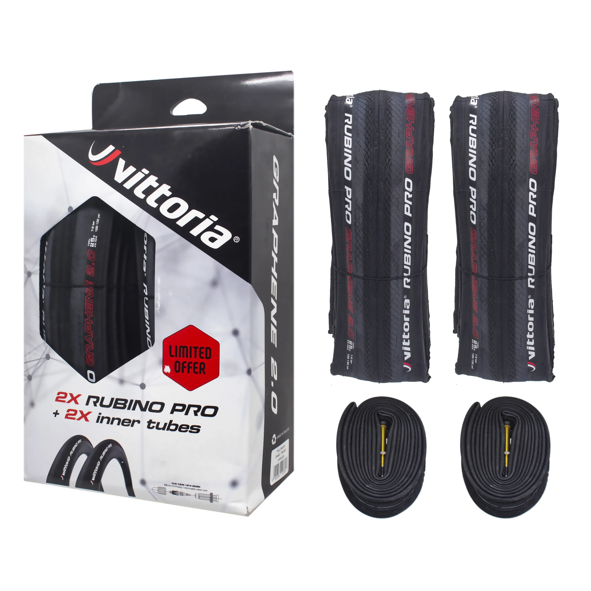 1 Pair Vittoria Rubino Pro G2.0 Graphite Race 2.0 700x25C Folding Tires With 2 Free Inner Tubes  Road tire