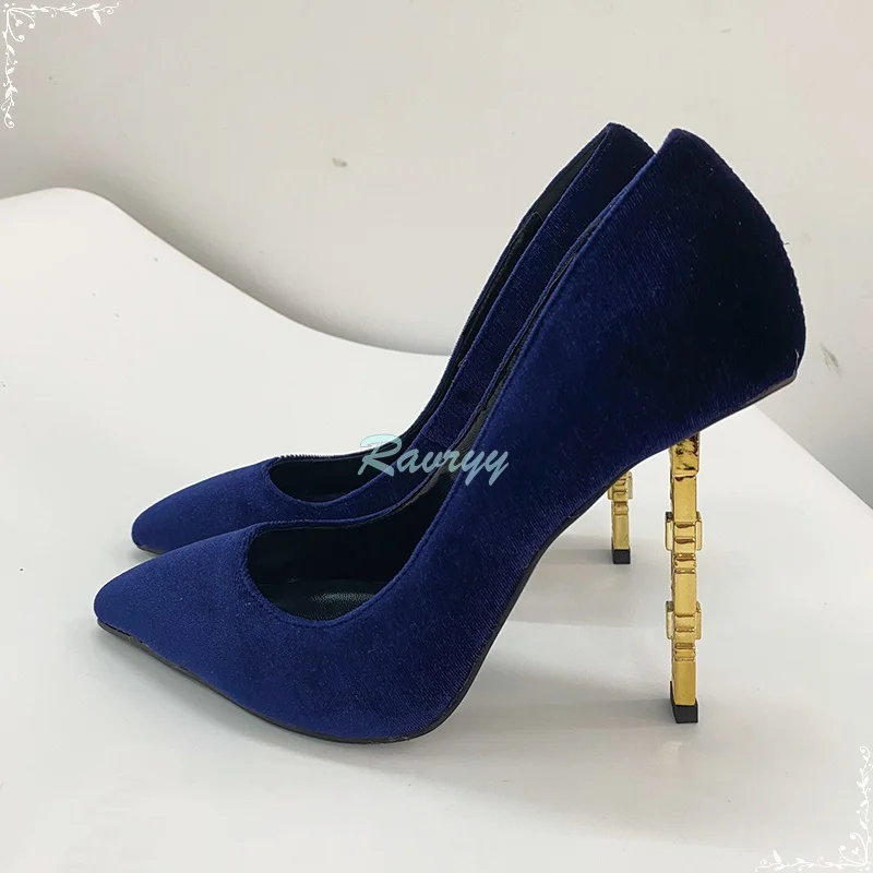 

Pointy Toe Stiletto Heel Blue Suede High Heels Women's Sexy Shallow Full Sheepskin Pumps Spring New Luxury Wedding Party Shoes