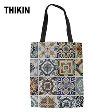 THIKIN Women Canvas Tote Bags Mandala Pattern Colorful Printed Soft Handle Bag for Girls Shopping Bag Causal Lady Handbags