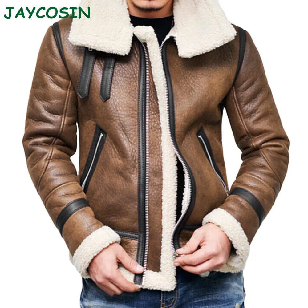JAYCOSIN мужская куртка с высоким воротником, теплая подкладка, пальто из искусственного меха, мужская мода, повседневное кожаное пальто на молнии с длинным рукавом, Осень-зима 1025