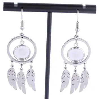 

10pcs Stainless Steel Dangle Feather Charm 10mm Cabochon Earring Base Setting Blanks Diy Earrings Parts Accessorie For Making