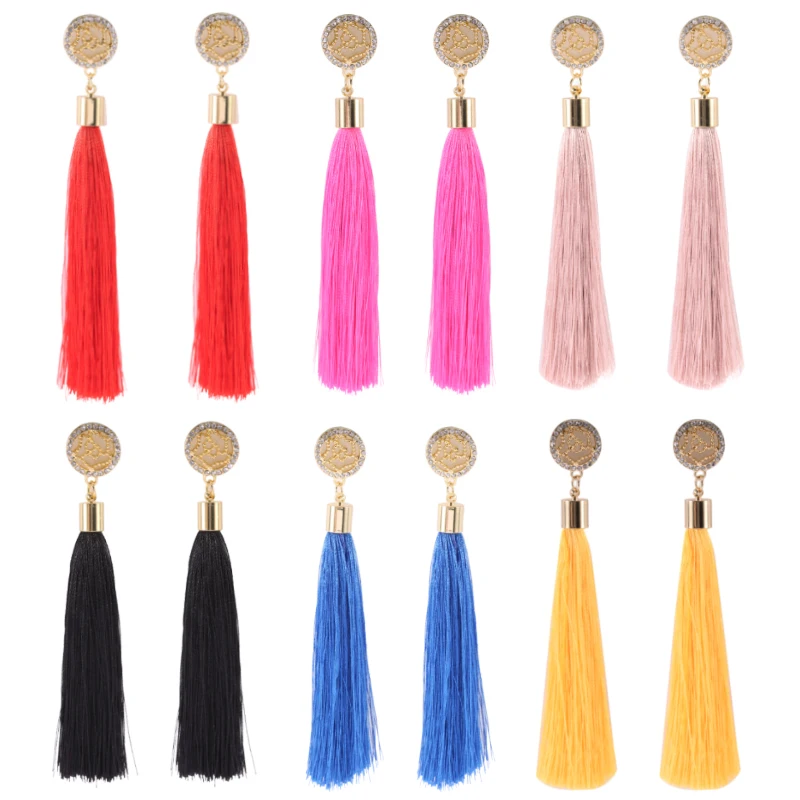

XINYAO 2019 Fashion Black Crystal Flower Fringe Earrings Geometric Long Dangle Tassel Earrings For Women Jewelry Oorbellen Gift