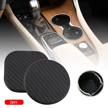 

2PCS Auto Non-Slip Water Cup Slot Car Elastic Durable Carbon Fiber Look Non-Slip Mat Pad Car Cup Holder Coasters Accessories