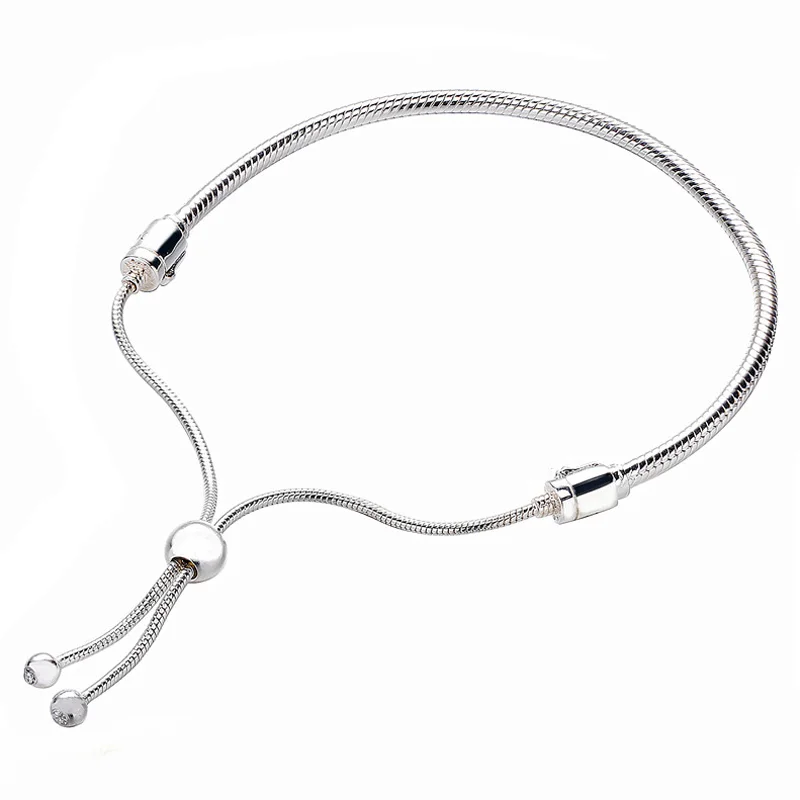 925 пробы серебряный браслет Moments скользящая застежка регулируемый браслет подходит для женщин бусины Шарм Diy Европа ювелирные изделия