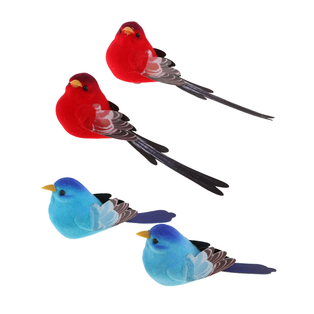 4pcs Artificial Small Birds Animal Realistic Garden Home Decor Ornament