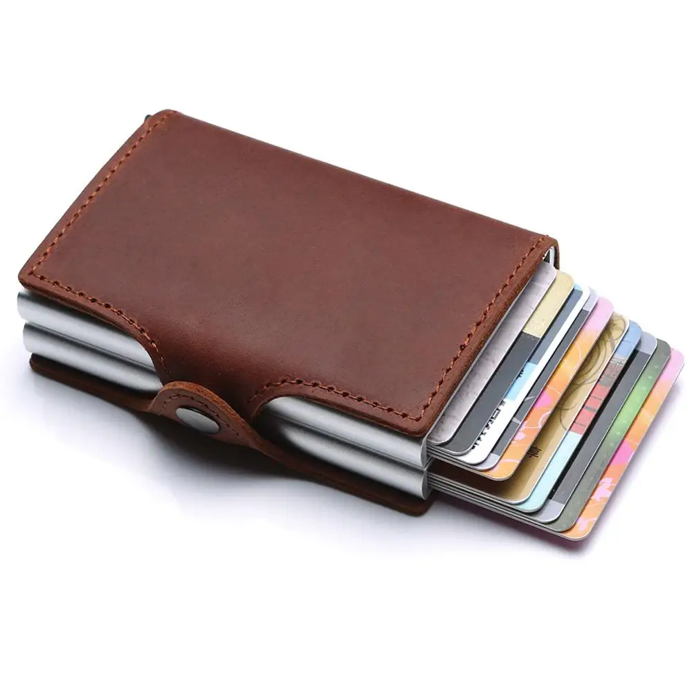 Натуральная кожа мужской кредитный держатель для карт двухслойный RFID блокирующий мужской кошелек ID держатель для карт Банк бизнес кошельки кошелек карты