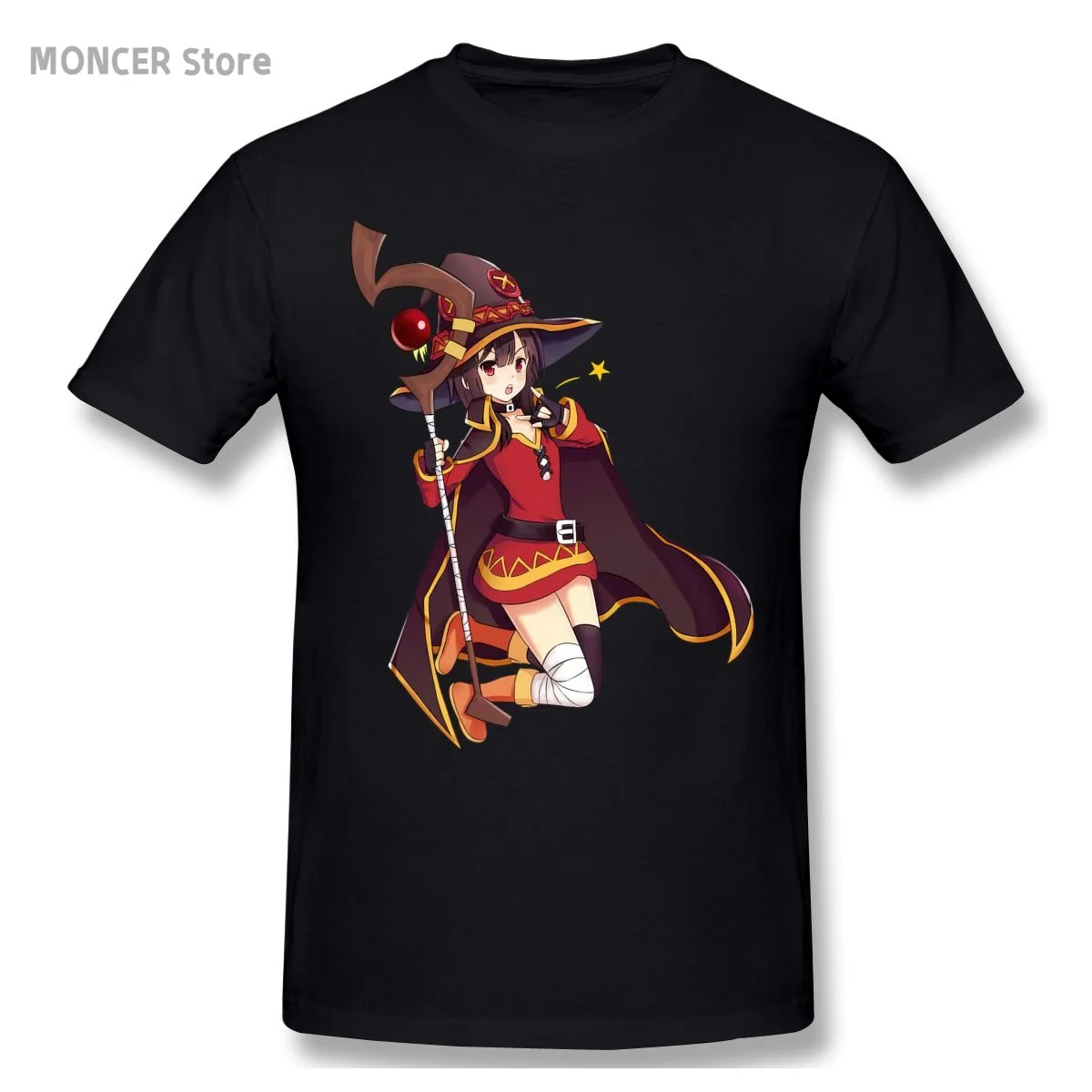 Черная футболка Konosuba Megumin из чистого хлопка с изображением атаки на титанов