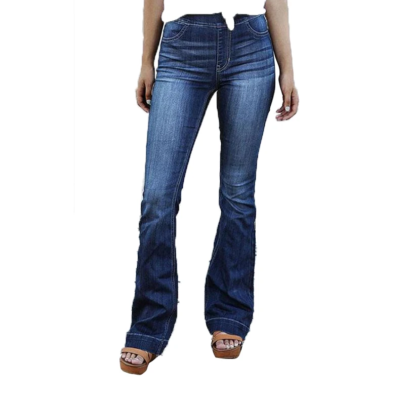 Винтажные облегающие джинсы с завышенной талией для женщин, повседневные длинные расклешенные джинсы с колокольчиком, женские узкие эластичные джинсы с пуш-ап