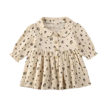 

Spring Autumn Baby Clothing Newborn Toddler Kids Baby Girls Party Floral Long Sleeve Dress Solid Clothes 0-4T