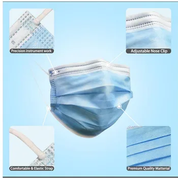 

50pc protective face Masks Disposable 3-ply Woven Fabric Breathable face Masks Face Masks