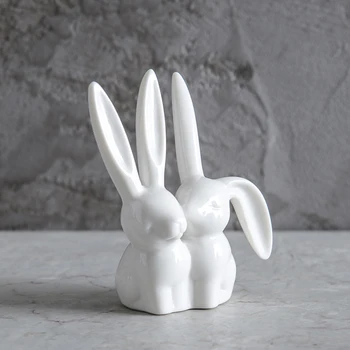 

INS Ceramic Rabbit Mini Figures Ring Jewelry Storage Rack Ornaments Decoration Ceramic Cute Birthday Japanese Animal Small Fresh