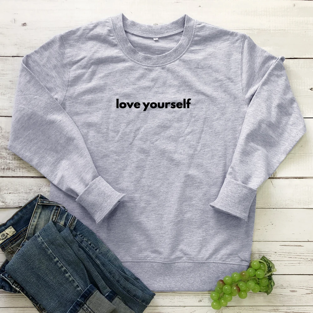 Женский пуловер с надписью Love Yourself уличный модный джемпер круглым вырезом для