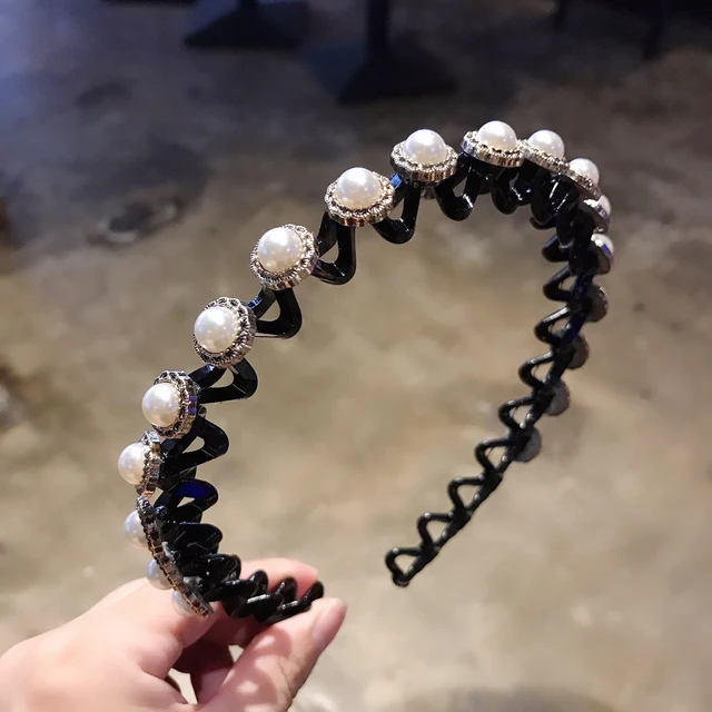 Fashion Pearl Non-Slip Rhinestone Hairbands Elastic Flower Women Hair Hoop Bands Headband Bezel Girls Hair Accessories Headdress Pearl