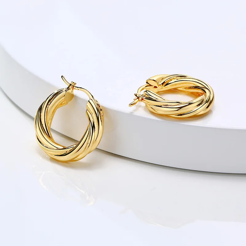 Juvel Jewelry Aretes Argolla De Estilo Noble Enchapados En Oro 14k, De 3 Aros, Para Fiestas, Cobre Chapado En Oro, Oro 18K, 29624-1