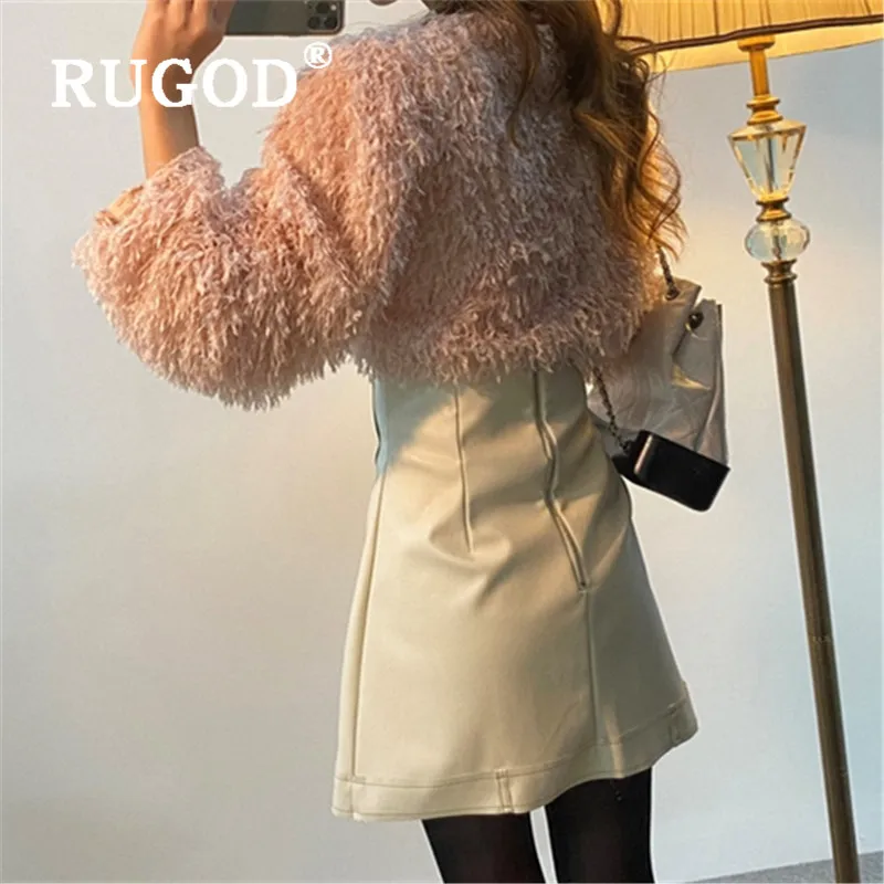 RUGOD пушистые милые топы для женщин Kawaii однотонный элегантный топ Женская Корейская одежда рубашка с длинным рукавом Женская Simplee