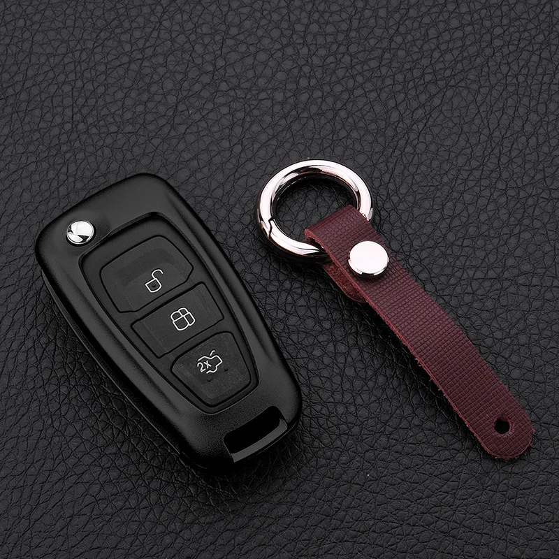 

Car Aluminium Alloy Key Holder Key Fob Cover Case Shell Chain Key Protection For Ford Focus 3-Buttons Flip Key