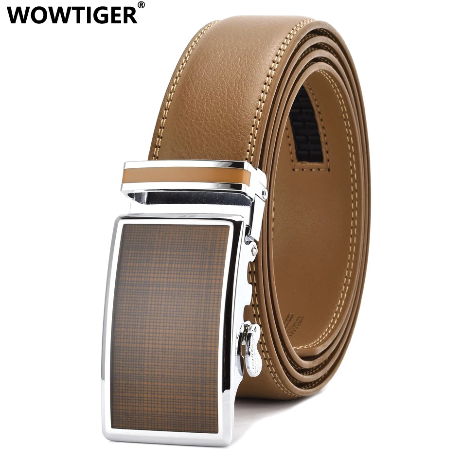 Мужской ремень WOWTIGER из воловьей кожи с автоматической пряжкой цвета хаки