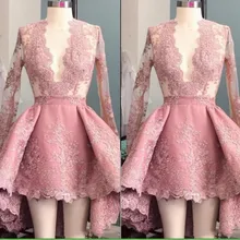 Серые розовые кружевные короткие коктейльные платья пышные женские вечерние платья сексуальные вечерние платья с v-образным вырезом платья для выпускного вечера