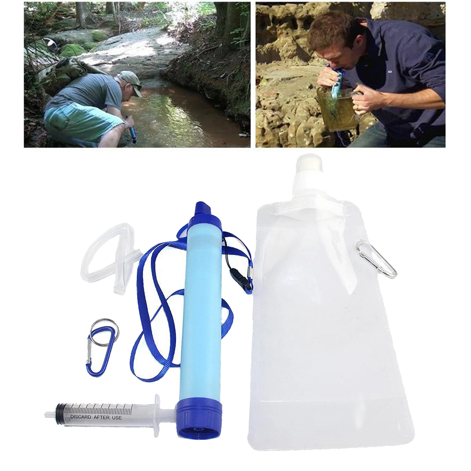 Portable Gravity Water Filter Purifier Straw for Outdoor Survival Camping Hiking
