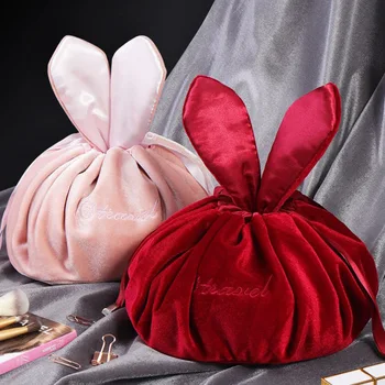 

Rabbit Ears Velvet Cosmetic Storage Bag Travel Portable Drawstring Hand Toiletry Bag Cute Makeup Organizador Bags Large Capacity