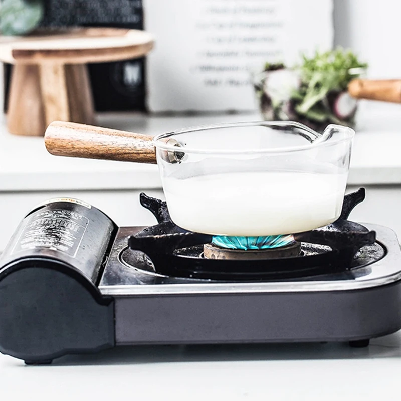 Glass Milk Pot with Wooden Handle Cooking Pot for Salad Soup Noodles Gas Stove Cookware