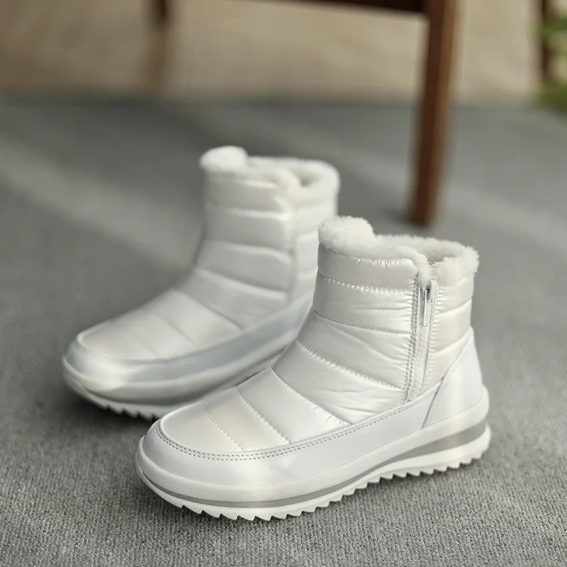 

Women Snow Boots Waterproof Lady Winter Warm Boots Ankle High Solid Color Plush Lined Anti-slip Gray White Boot Fur Lining 35-41