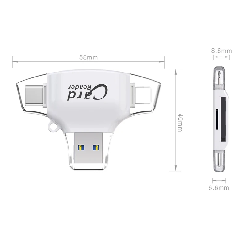 4в1 пластик Тип C/Micro-Usb/устройство для чтения карт SD TF для Ipad Iphone X 7 8 Plus 5 6 6 S, устройство для чтения карт памяти для samsung S8+ S камера