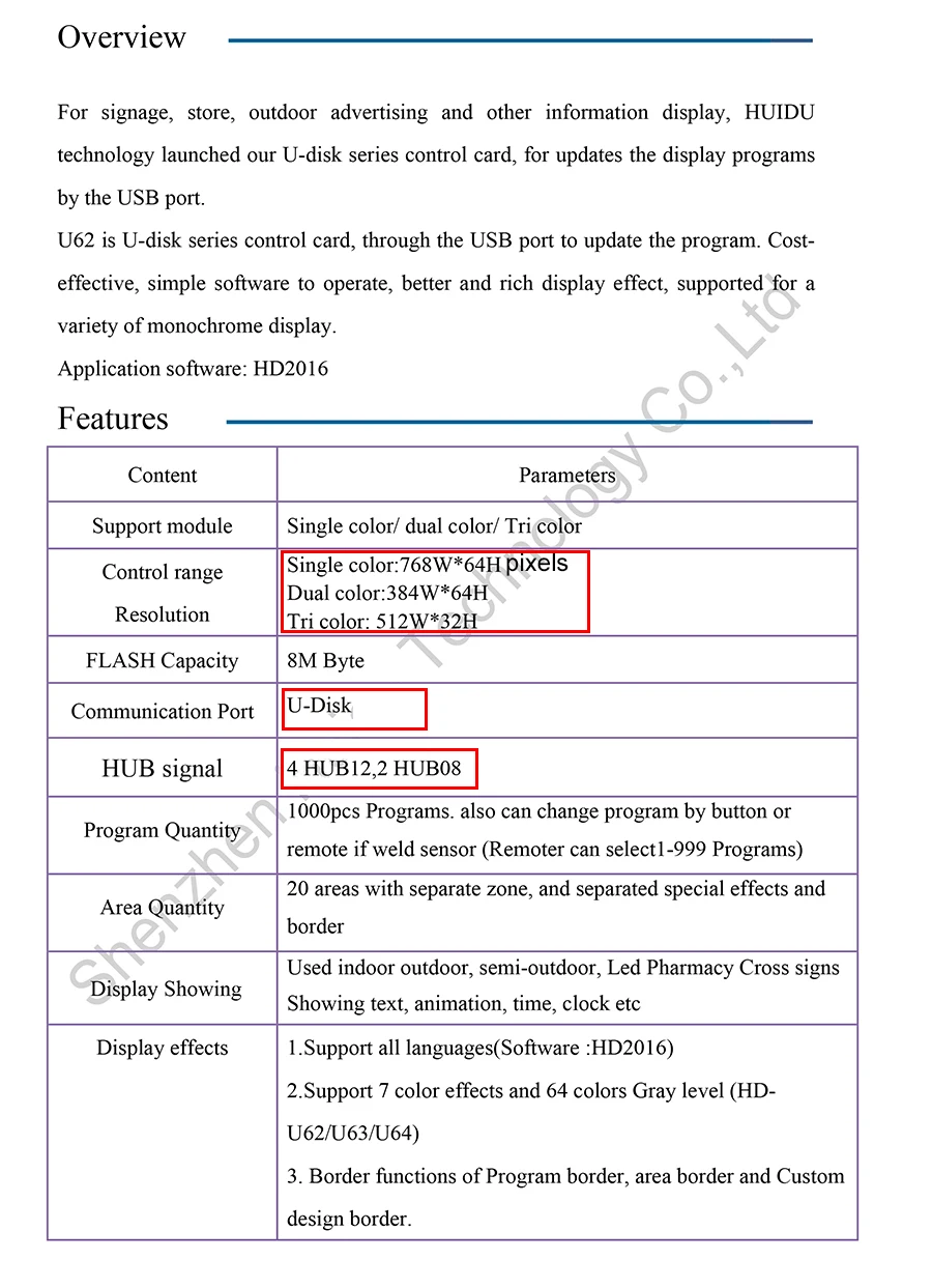 5 HD-U62 single color LED display control card