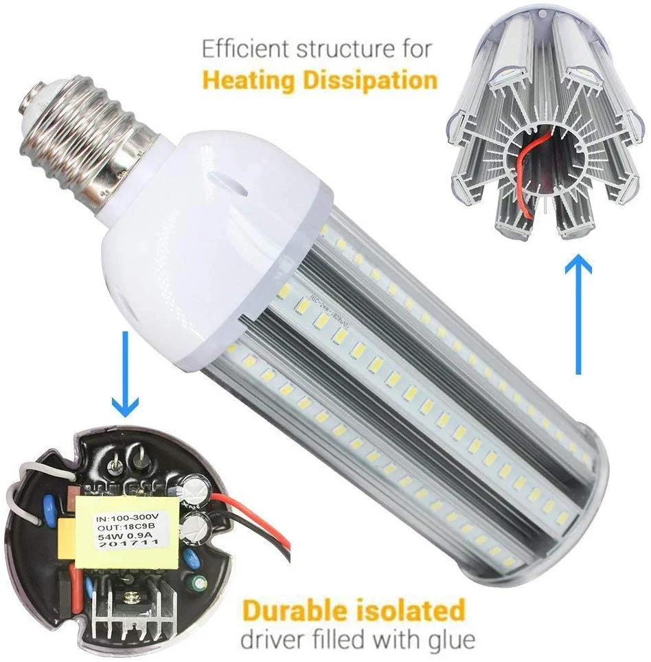 54W LED Corn Light Bulb,6000 Lumens, E39 Mogul Base Street and Area Lights, 400 Watt Equivalent Replacing,daylight