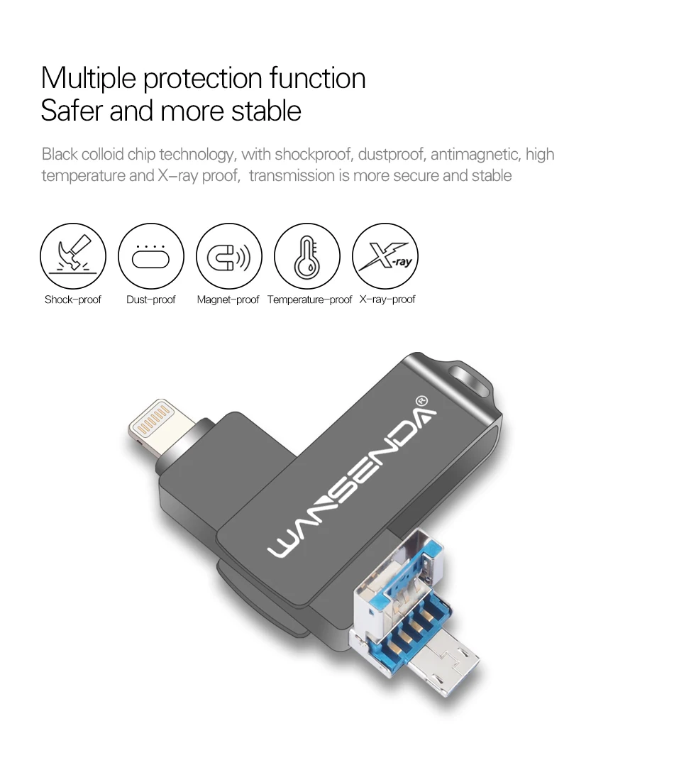 16gb usb stick Wansenda 3 in 1 USB Flash Drive USB 3.0 for iPhone/iPad/IOS/Android/PC 128GB 64GB 32GB 16GB OTG Pendrive Cle USB Memory Stick 16gb flash drive