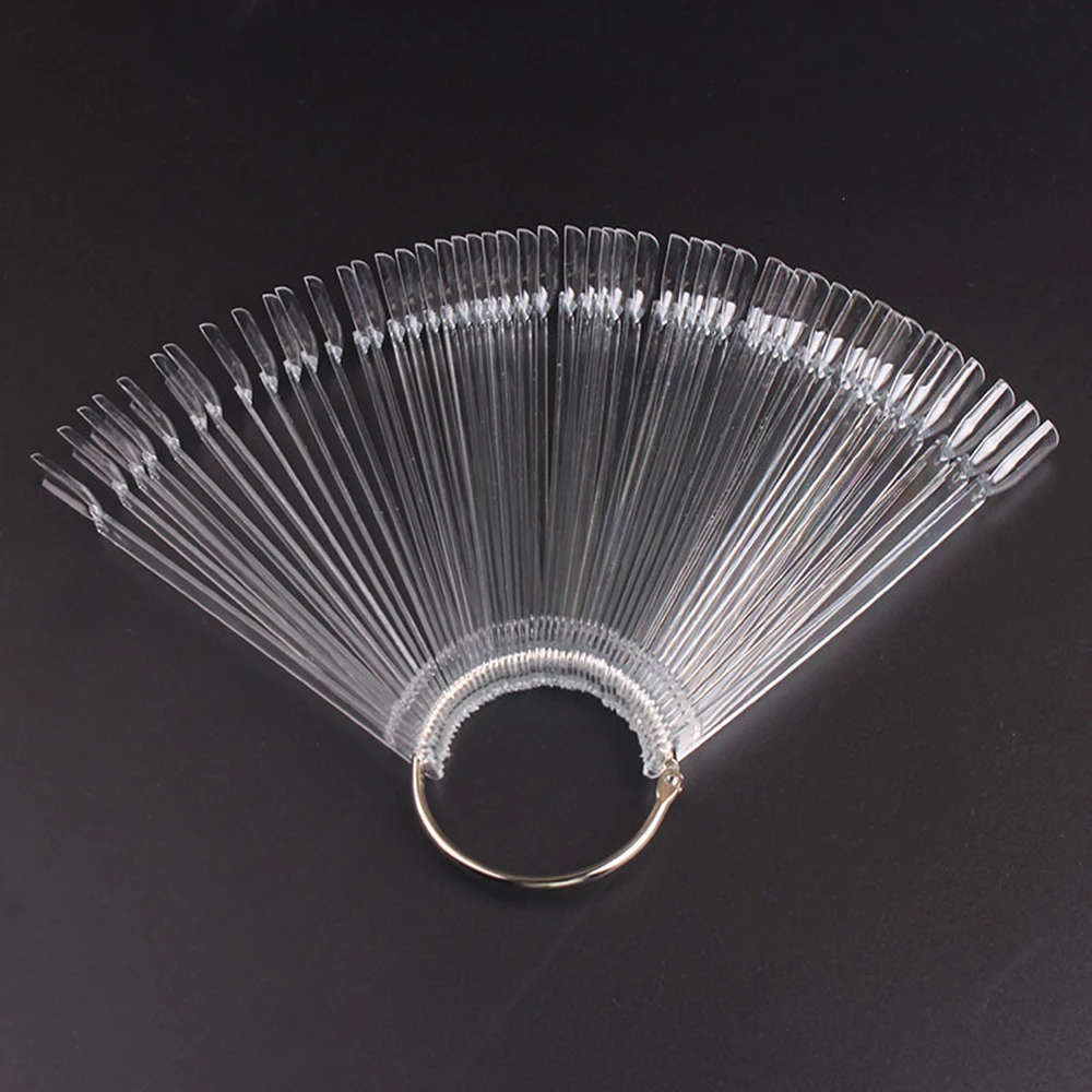 

50 PCS Nail Art Stick Display Clear Fan Shaped False Tips Wheel Polish UV Gel PracticeTransparent Foldable Manicure Tool